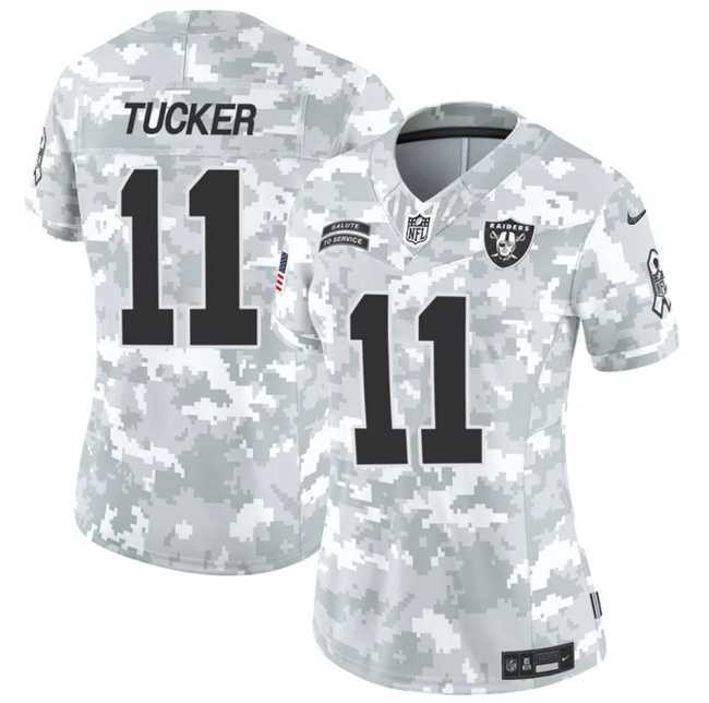 Womens Las Vegas Raiders #11 Tre Tucker 2024 F.U.S.E Arctic Camo Salute To Service Limited Stitched Jersey Dzhi